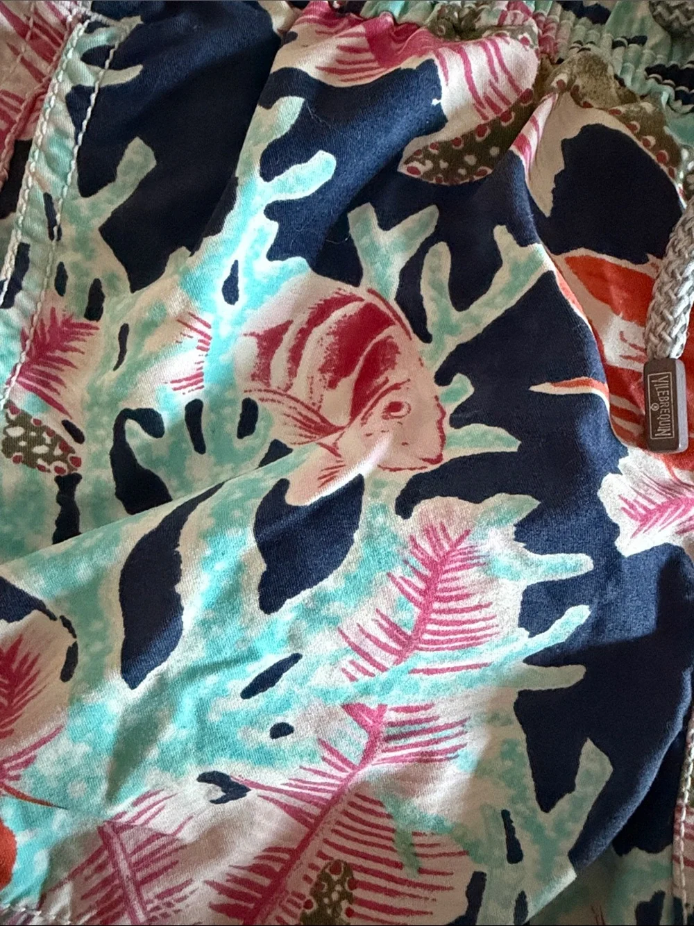 Vilebrequin Boys Size 4 Navy Floral Swim Trunks Coral Accent Designer Shorts